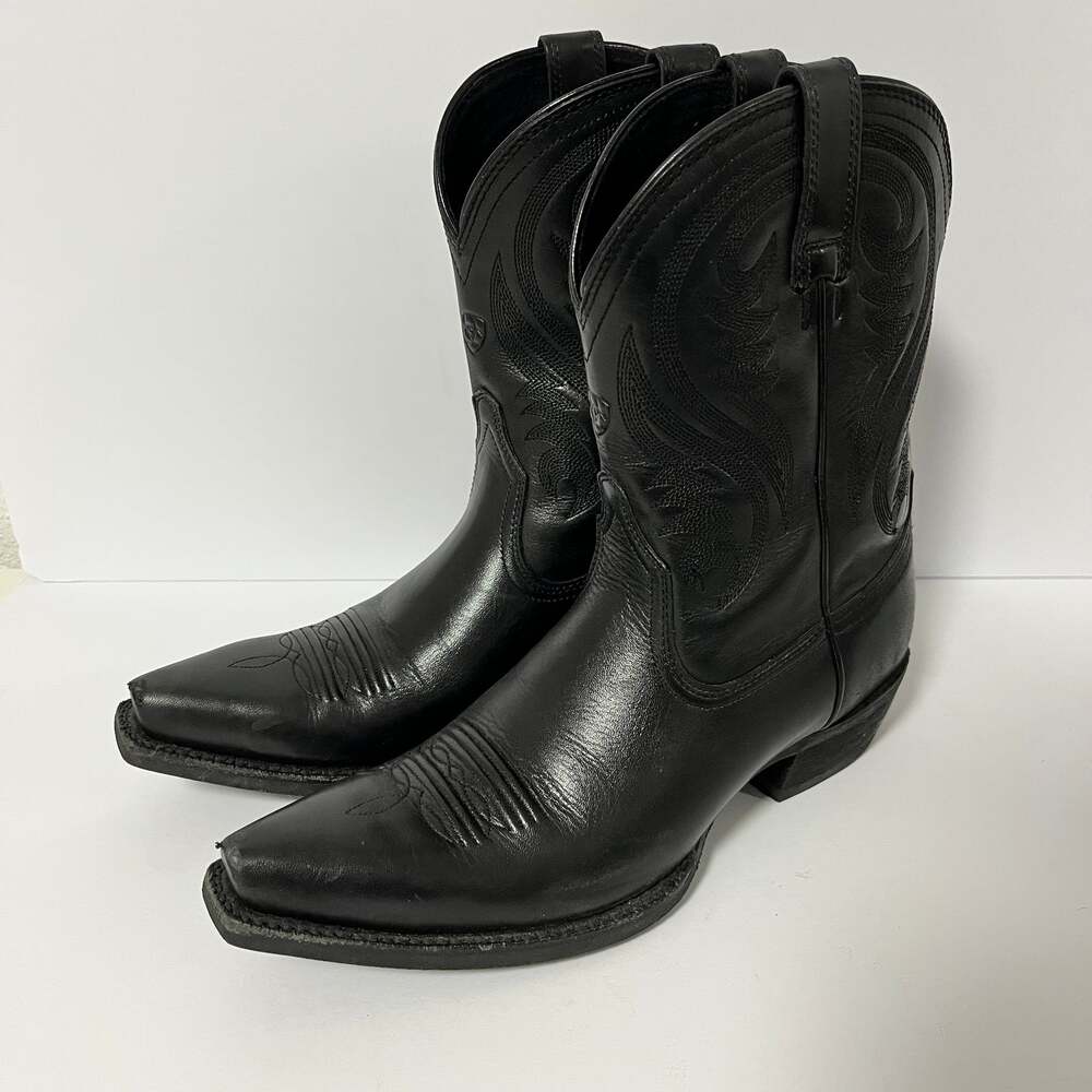 Ariat Willow Black Leather Mid-Calf Cowgirl Boots Women’s 7B Snip Toe 10018608